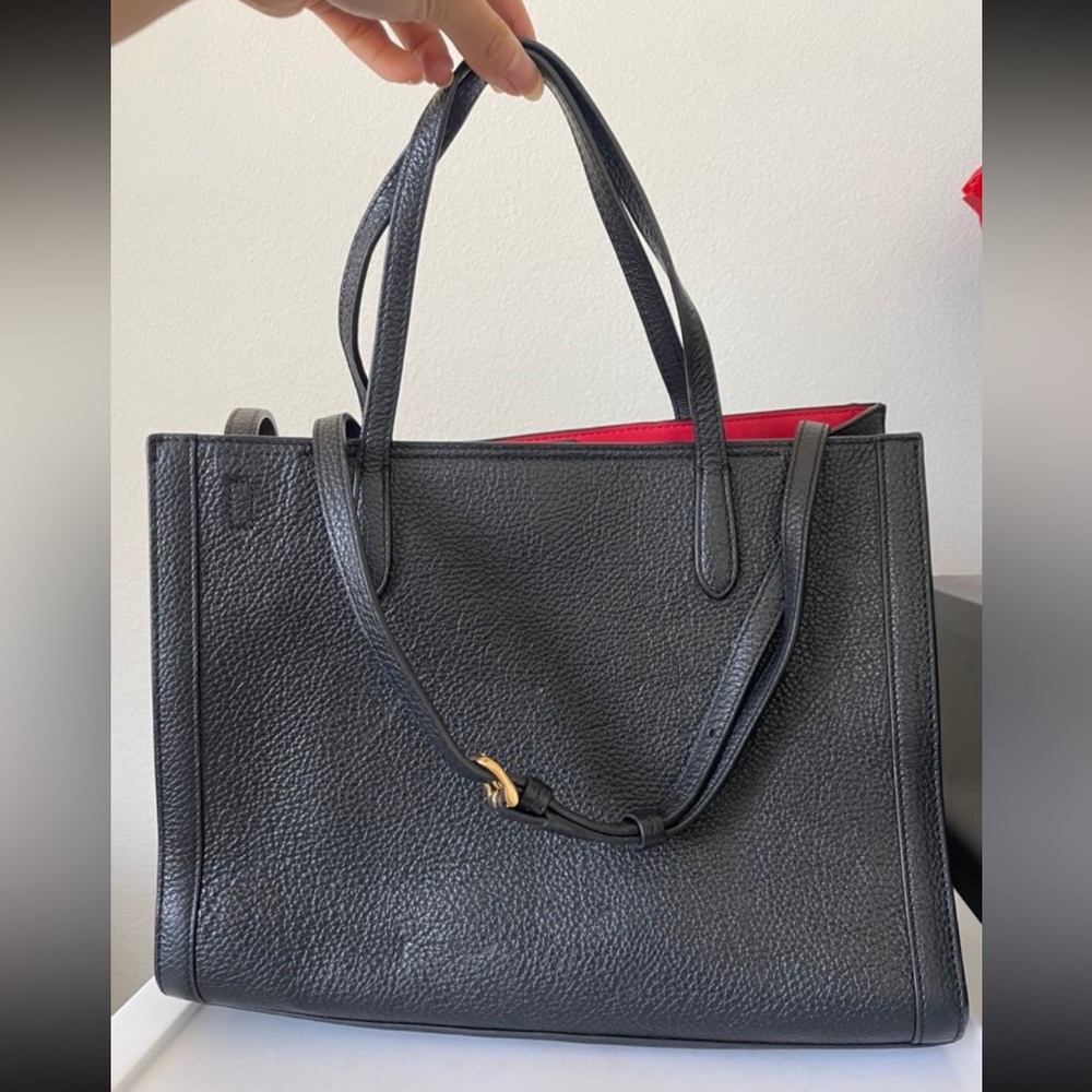 Banana Republic Black Italian Leather Medium Tailored Tote Bag